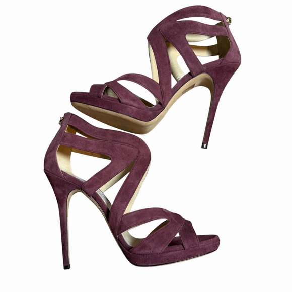 Jimmy Choo Women's Suede‎ Sandal High Heels Burgandy Size 40.5 Designer Luxury - Picture 12 of 15